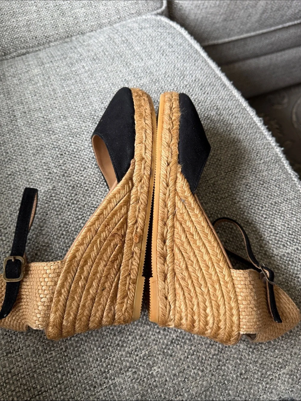 NEW Gaimo Spain Black Suede Ankle Strap Espadrille Wedges Boho Chic US 10 /EU 41
